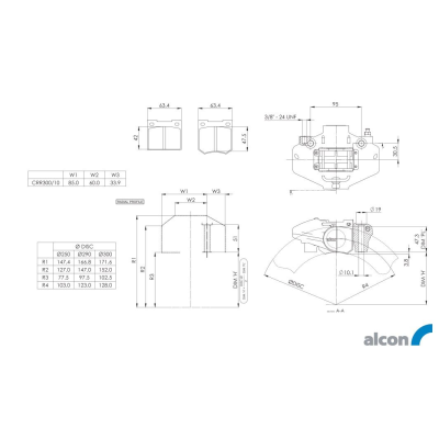 Etrier de frein ALCON gauche CRR300/10-35R 2 pistons diamètre 34,9mm