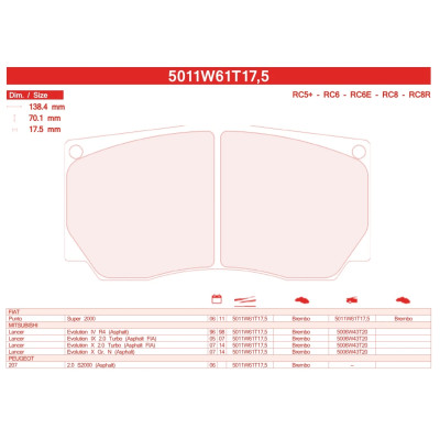 Plaquettes CL Brake 5011W61T17 qualité RC8 radiatorisé
